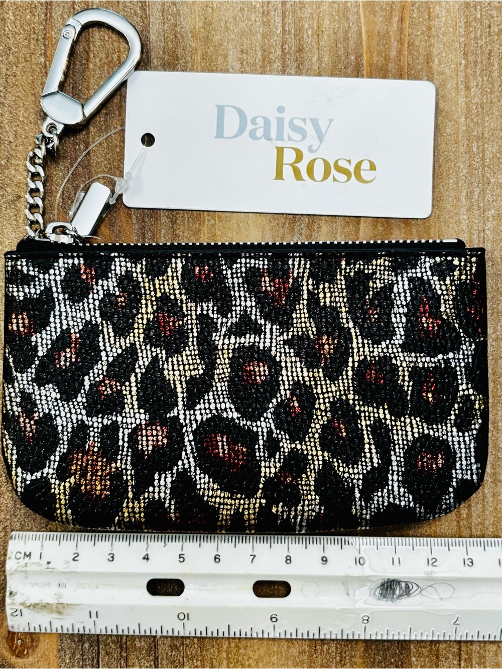 Daisy Rose Leopard Print Key Pouch with silver hook clasp NWT
